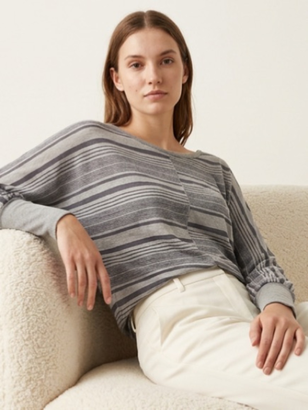 ATHLETA Tee Shirt Striped Scoop Boat Neck Top Knit Yoga